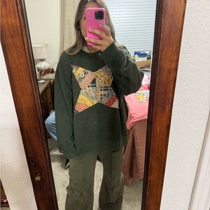 Green Patchwork Star Sweatshirt